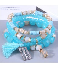 Multi-layer Beads Happy Charm High Fashion Women Wholesale Bracelet - Blue