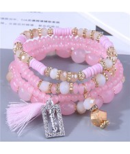 Multi-layer Beads Happy Charm High Fashion Women Wholesale Bracelet - Pink