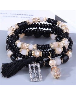 Multi-layer Beads Happy Charm High Fashion Women Wholesale Bracelet - Black