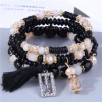Multi-layer Beads Happy Charm High Fashion Women Wholesale Bracelet - Black