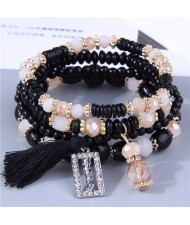 Multi-layer Beads Happy Charm High Fashion Women Wholesale Bracelet - Black