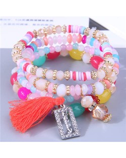 Multi-layer Beads Happy Charm High Fashion Women Wholesale Bracelet - Multicolor