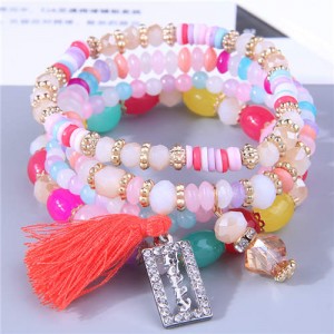 Multi-layer Beads Happy Charm High Fashion Women Wholesale Bracelet - Multicolor