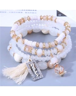 Multi-layer Beads Happy Charm High Fashion Women Wholesale Bracelet - White