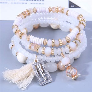 Multi-layer Beads Happy Charm High Fashion Women Wholesale Bracelet - White
