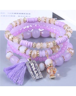 Multi-layer Beads Happy Charm High Fashion Women Wholesale Bracelet - Purple