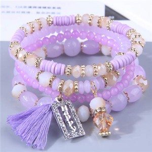 Multi-layer Beads Happy Charm High Fashion Women Wholesale Bracelet - Purple