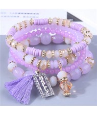 Multi-layer Beads Happy Charm High Fashion Women Wholesale Bracelet - Purple