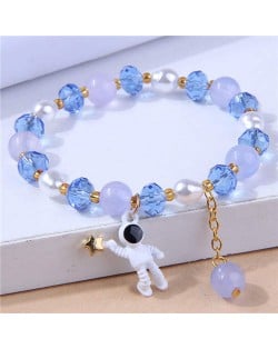 Astronaut Pendant Crystal and Pearl Mix Fashion Women Wholesale Bracelet - Blue