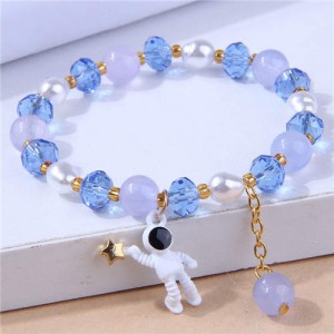 Astronaut Pendant Crystal and Pearl Mix Fashion Women Wholesale Bracelet - Blue