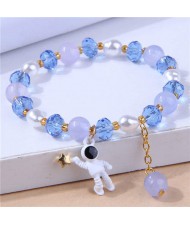 Astronaut Pendant Crystal and Pearl Mix Fashion Women Wholesale Bracelet - Blue
