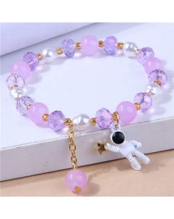 Astronaut Pendant Crystal and Pearl Mix Fashion Women Wholesale Bracelet - Violet
