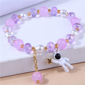 Astronaut Pendant Crystal and Pearl Mix Fashion Women Wholesale Bracelet - Violet