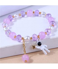 Astronaut Pendant Crystal and Pearl Mix Fashion Women Wholesale Bracelet - Violet