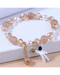 Astronaut Pendant Crystal and Pearl Mix Fashion Women Wholesale Bracelet - Brown