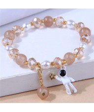 Astronaut Pendant Crystal and Pearl Mix Fashion Women Wholesale Bracelet - Brown