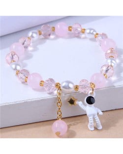 Astronaut Pendant Crystal and Pearl Mix Fashion Women Wholesale Bracelet - Pink