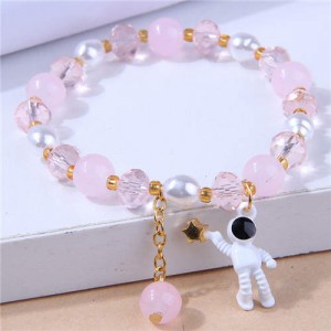 Astronaut Pendant Crystal and Pearl Mix Fashion Women Wholesale Bracelet - Pink