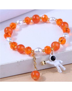 Astronaut Pendant Crystal and Pearl Mix Fashion Women Wholesale Bracelet - Orange