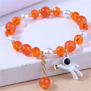 Astronaut Pendant Crystal and Pearl Mix Fashion Women Wholesale Bracelet - Orange
