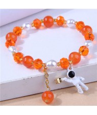 Astronaut Pendant Crystal and Pearl Mix Fashion Women Wholesale Bracelet - Orange