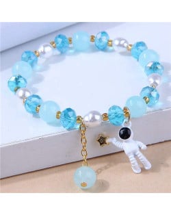 Astronaut Pendant Crystal and Pearl Mix Fashion Women Wholesale Bracelet - Light Blue