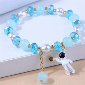 Astronaut Pendant Crystal and Pearl Mix Fashion Women Wholesale Bracelet - Light Blue