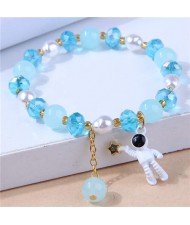 Astronaut Pendant Crystal and Pearl Mix Fashion Women Wholesale Bracelet - Light Blue