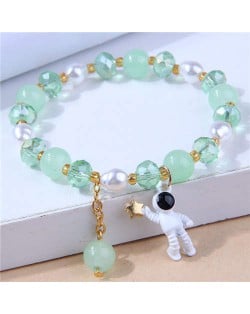 Astronaut Pendant Crystal and Pearl Mix Fashion Women Wholesale Bracelet - Green