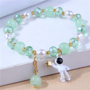 Astronaut Pendant Crystal and Pearl Mix Fashion Women Wholesale Bracelet - Green