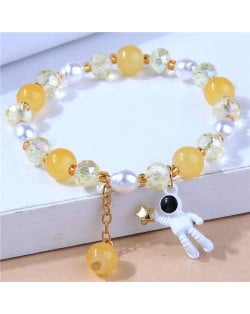 Astronaut Pendant Crystal and Pearl Mix Fashion Women Wholesale Bracelet - Yellow