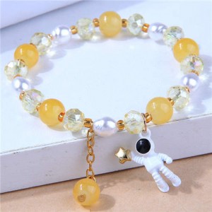 Astronaut Pendant Crystal and Pearl Mix Fashion Women Wholesale Bracelet - Yellow