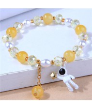 Astronaut Pendant Crystal and Pearl Mix Fashion Women Wholesale Bracelet - Yellow