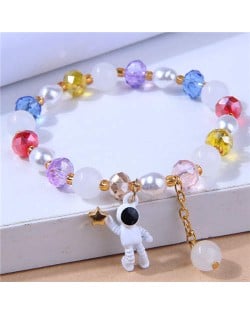 Astronaut Pendant Crystal and Pearl Mix Fashion Women Wholesale Bracelet - Multicolor