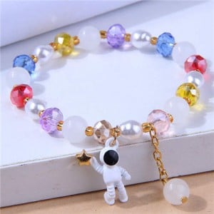 Astronaut Pendant Crystal and Pearl Mix Fashion Women Wholesale Bracelet - Multicolor