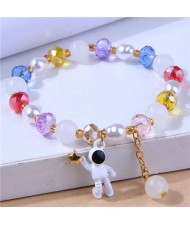 Astronaut Pendant Crystal and Pearl Mix Fashion Women Wholesale Bracelet - Multicolor