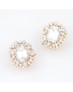 Gem Embedded with Rhinestones Rimmed Ear Studs