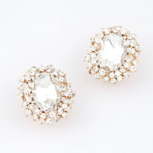 Gem Embedded with Rhinestones Rimmed Ear Studs