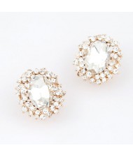 Gem Embedded with Rhinestones Rimmed Ear Studs