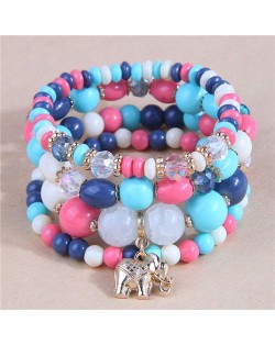 Golden Elephant Pendant Multi-layer Beads High Fashion Women Bracelet - Multicolor