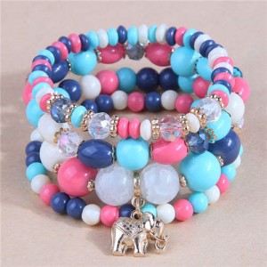 Golden Elephant Pendant Multi-layer Beads High Fashion Women Bracelet - Multicolor
