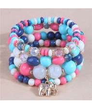 Golden Elephant Pendant Multi-layer Beads High Fashion Women Bracelet - Multicolor