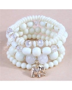 Golden Elephant Pendant Multi-layer Beads High Fashion Women Bracelet - White