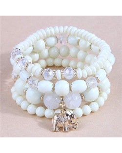 Golden Elephant Pendant Multi-layer Beads High Fashion Women Bracelet - White