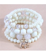 Golden Elephant Pendant Multi-layer Beads High Fashion Women Bracelet - White