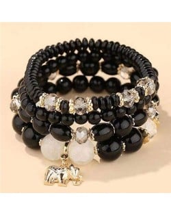 Golden Elephant Pendant Multi-layer Beads High Fashion Women Bracelet - Black