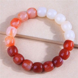 Minimalist Style Gradient Color Imitation Jade Beaded Wholesale Bracelet - Orange