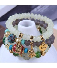 Night Owl and Love Pendant High Fashion Multiple Layers High Fashion Women Wholesale Bracelet - Light Green