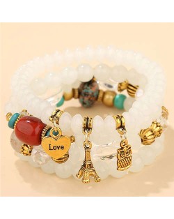 Night Owl and Love Pendant High Fashion Multiple Layers High Fashion Women Wholesale Bracelet - White