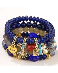 Night Owl and Love Pendant High Fashion Multiple Layers High Fashion Women Wholesale Bracelet - Blue